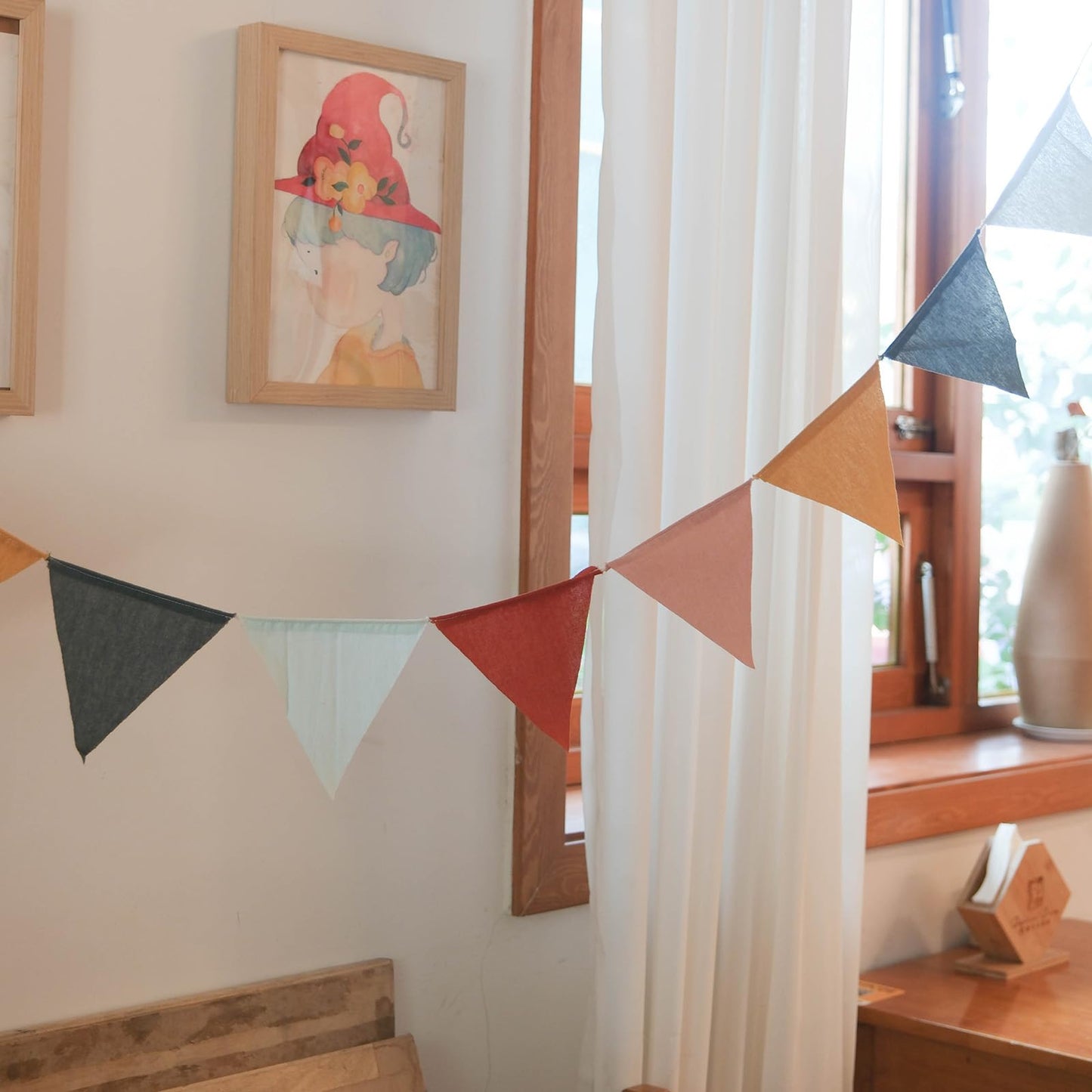 3.9ft Half Circle Banner - Pastel Cotton Pennants for Kids Tent, Nursery & Birthday Party Decor Pastel Pennant Banner | Single Sided Hanging Banners (Set of 2)