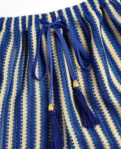 ZAFUL Women's Crochet Cover Up Shorts Medium Blue Striped High Waisted Beach Swim Bottom