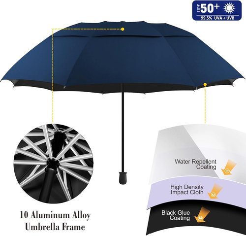 HOBVO Golf Umbrella - UPF 50+ Protection with Adjustable Clamp | Portable Manual Open & Close for Beach, Golf, Stroller, Patio