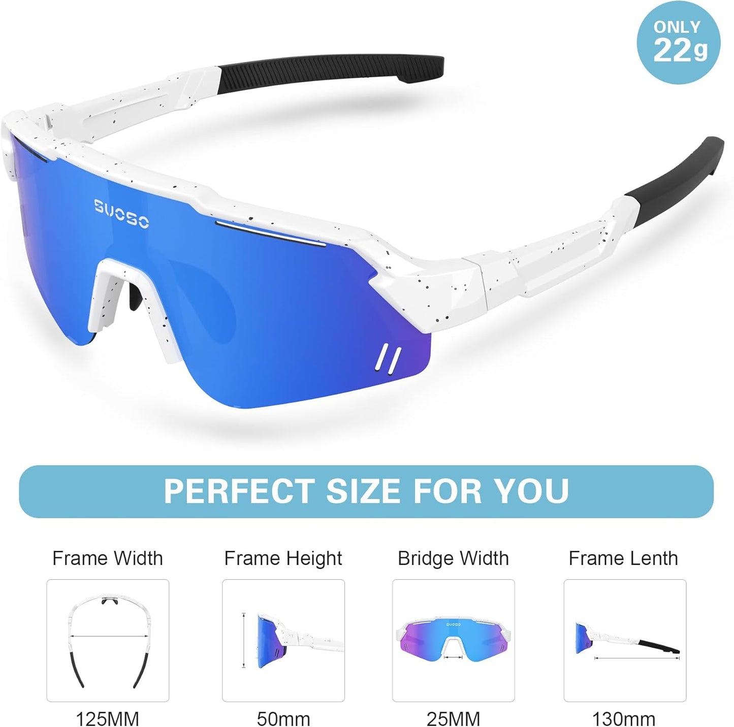 Suoso Kids Polarized Sports Sunglasses - Lightweight TR90 Baseball & Cycling Glasses for Ages 6-12