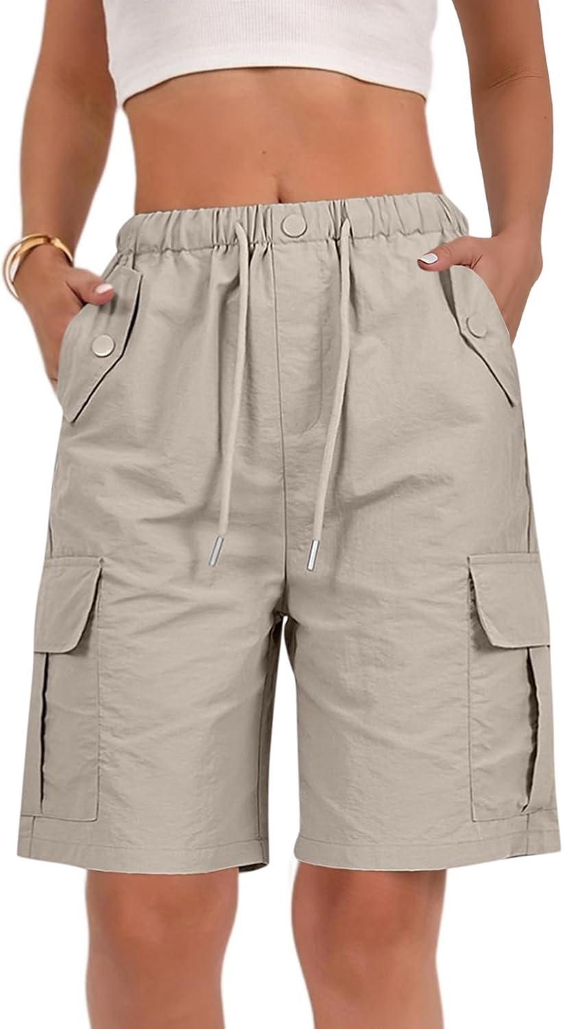 Skiennix Bermuda Shorts for Women - Quick Dry Cargo Shorts with Pockets | Knee Length Hiking Shorts