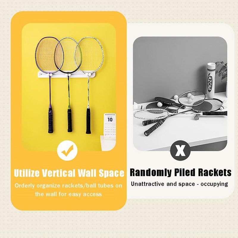 OULIGET Adjustable Tennis Racket Storage,Wall Mounted Racket Holder Display Stand for Ping Pong Paddle Badminton Racket,Slide-to-Size Extensible Hooks Sports Organizer