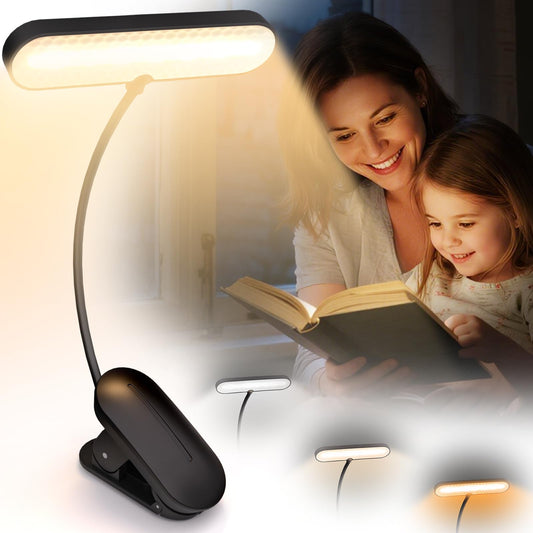 Book Light for Reading at Night - 3 Color Modes & 70 Hours Runtime Reading light for books in bed, Rechargeable LED Book Light Clip On with Flexible Neck, Eye-Care, Gift for Book Lovers, Matte Black