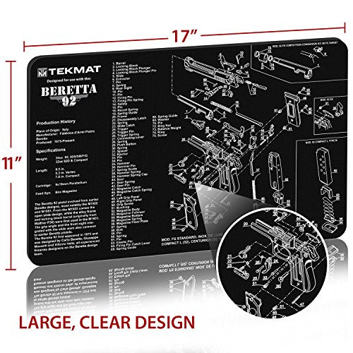 TekMat Gun Cleaning Mat Beretta 92-M9 17x11in Black - Waterproof & Scratch-Resistant