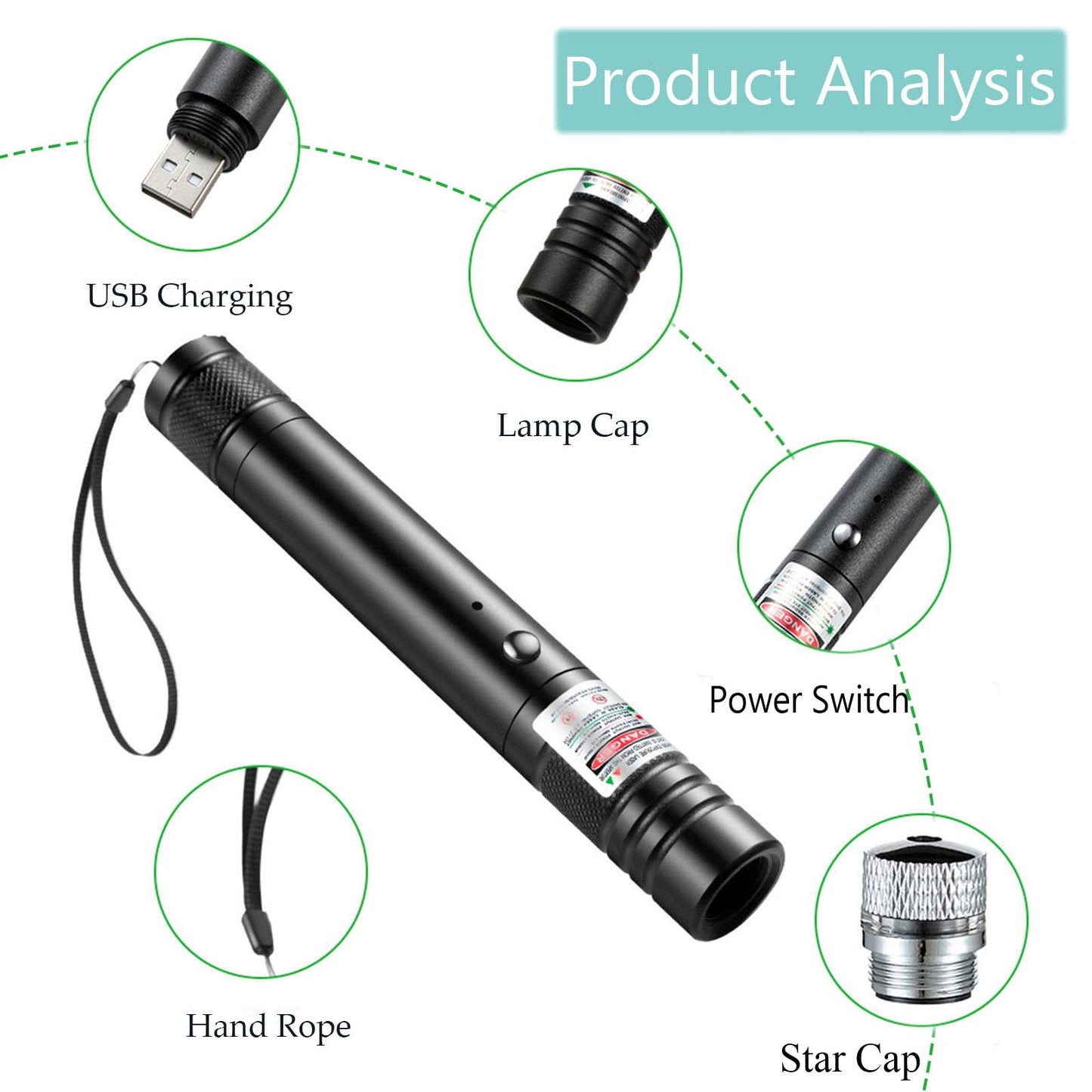 QUEOPFU Laser Pointer, Green Laser Pointer Indicator Light, Long Range Lazer Pointer for Hiking, USB Charge