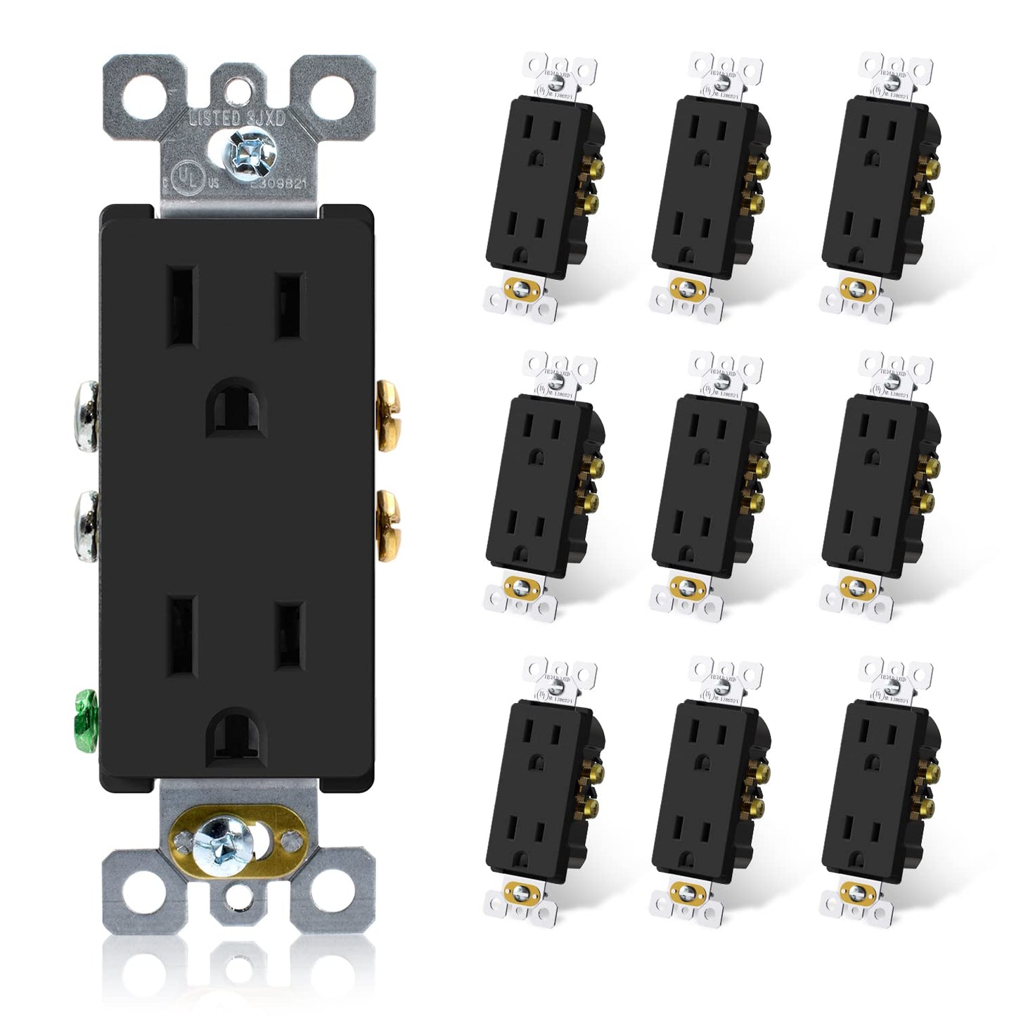 15A Matte Black Electrical Outlet Receptacle - 20 Pack, NEMA 5-15R, UL Listed