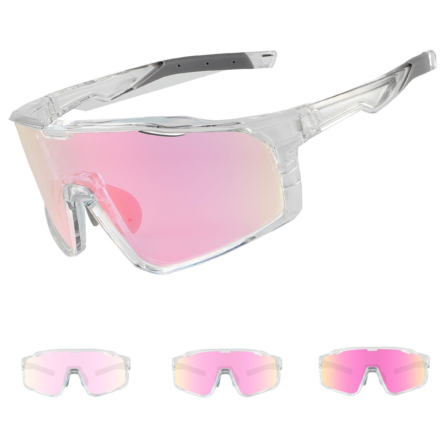 Ukoly Photochromic Cycling Glasses For Men Women, Sports Sunglasses For Baseball Running Cycling HD Lens UV400 Protection 628 (HD Photochromic Pink)