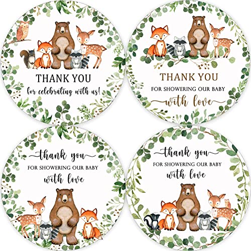 Woodland Thank You Favor Stickers - 80 Pack, 2" Round