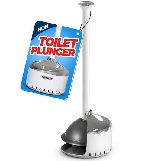 FORASTO Toilet Plunger with Holder,Plungers for Bathroom with Holder,Heavy Duty Plunger with Cover,Bathroom Decor，Bathroom Accessories，Toilet Bowl Cleaners,Silver White（21inch）