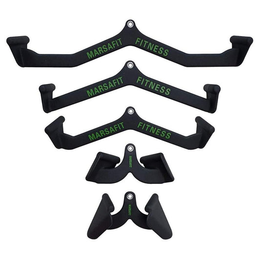 MARSAFIT Home Gym Fitness Rowing T-bar V-bar Pulley Cable Machine Attachment, Bicep Curl Tricep LAT pulldown Bar Back Strength Training Handle Grips LAT Pull Down Bar for Seat Row Workout (5PCS)