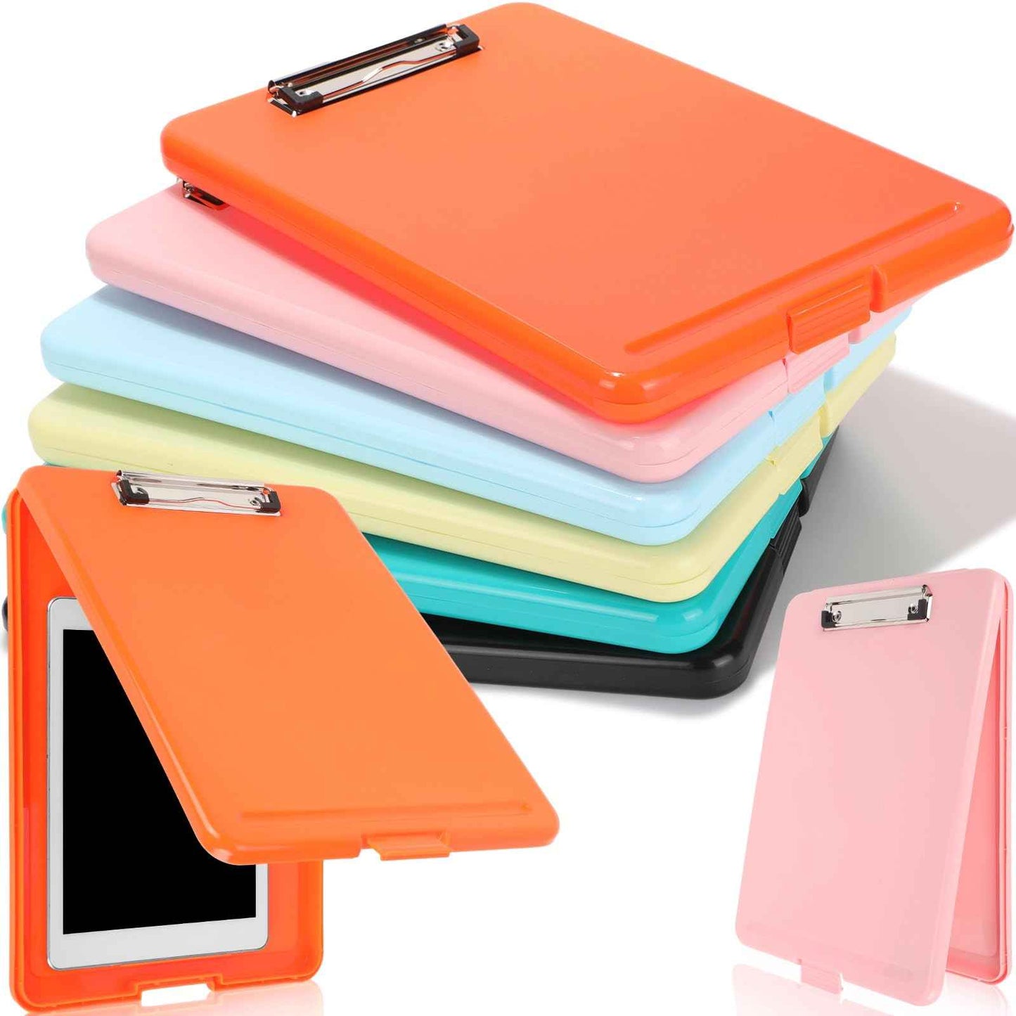 6 Pieces Clipboard with Storage 9.5 x 13.5'' Plastic Nursing Clip Boards with Pen Holder High Foldable Binder Folder Paper Organizer for Nurses Teachers Back to School Office Supplies(Macaron Color)