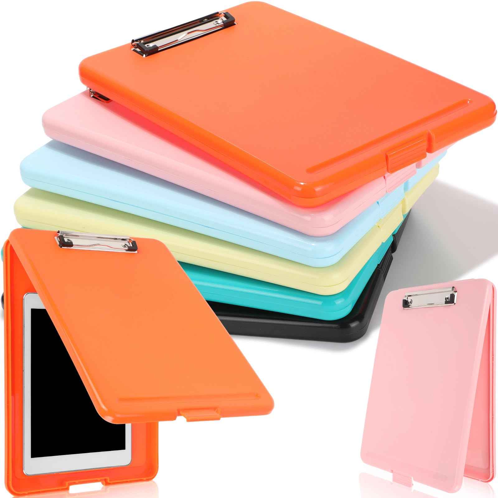 6 Pieces Clipboard with Storage 9.5 x 13.5'' Plastic Nursing Clip Boards with Pen Holder High Foldable Binder Folder Paper Organizer for Nurses Teachers Back to School Office Supplies(Macaron Color)