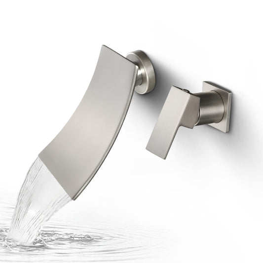 SKOWLL Wall Mount Bathroom Faucet, Brushed Nickel Bathtub Waterfall Sink Faucets, Single Handle Bathroom Lavatory Faucet