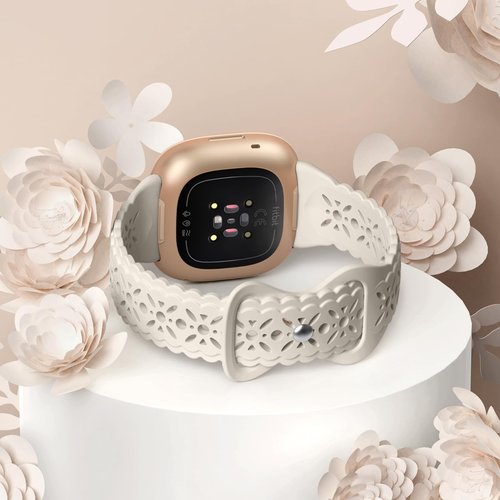 Dirrelo 4 pack Lace Silicone Band Compatible with Fitbit Versa 3 Bands Women/Versa 4 Bands, Ultrathin Hollow-out Sport Strap Replacement Wristbands for Fitbit Sense/Sense 2 / Versa 3 /Versa 4 Watch