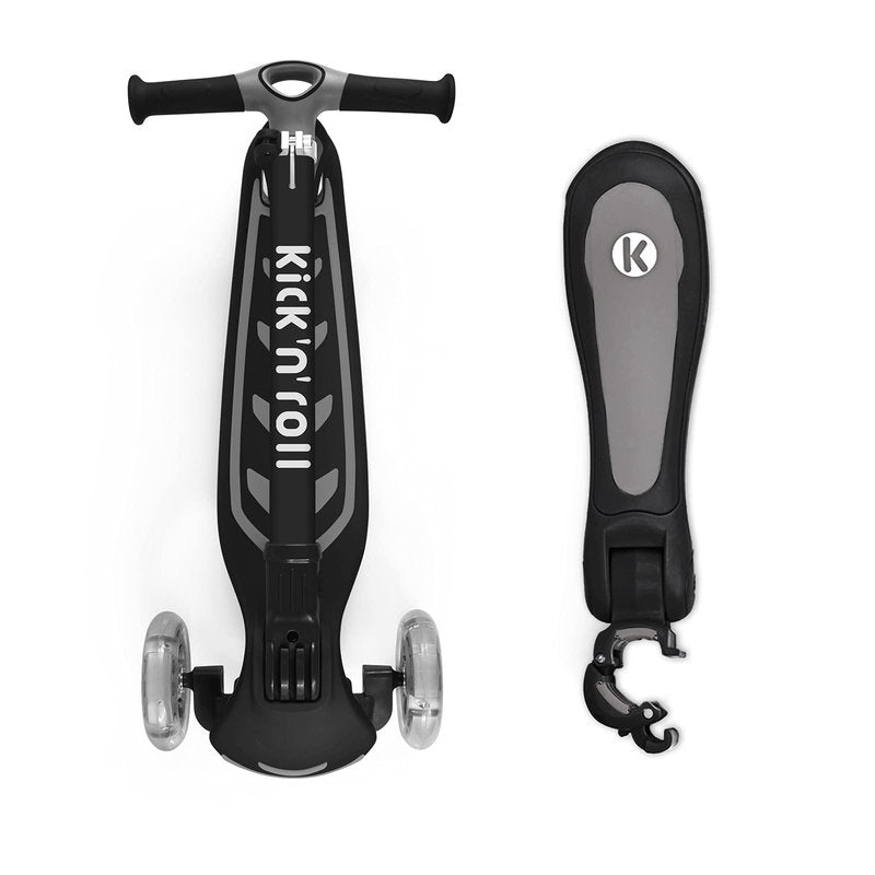 Kicknroll Toddler Scooter for Kids with Seat, Foldable Scooter with 3 LED Light up Wheels and 4 Adjustable Height, Lean to Steer, Extra Wide Deck, 110 Lbs Capacity
