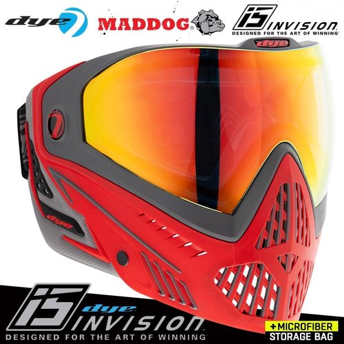 Maddog Dye i5 Thermal Anti-Fog Paintball Mask - Safety Certified Goggle System with Microfiber Bag