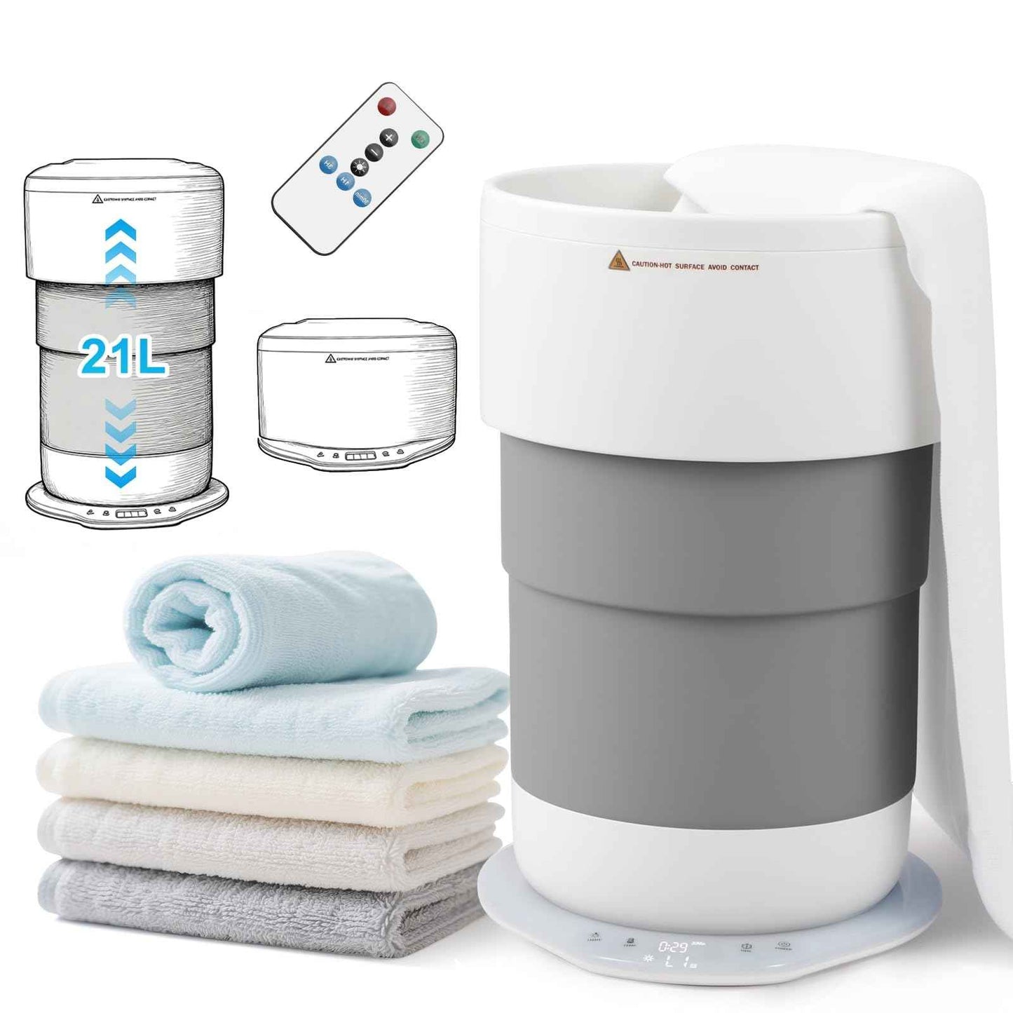 Sageme Towel Warmer for Bathroom, 21L Towels Warmer Bucket with Timer, Towel Heater,Auto Shut Off,White Elephant Gifts Fits Up to Oversized Towels, Bathrobes, Blankets, PJ's and More