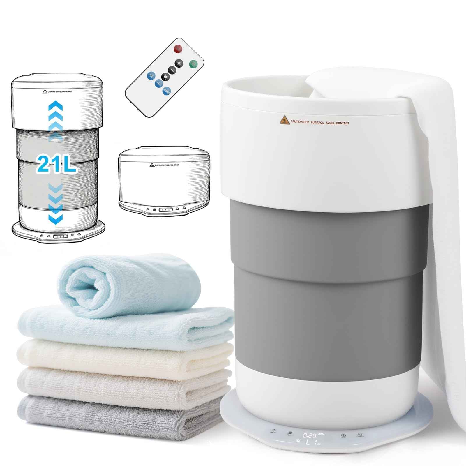 Sageme Towel Warmer for Bathroom, 21L Towels Warmer Bucket with Timer, Towel Heater,Auto Shut Off,White Elephant Gifts Fits Up to Oversized Towels, Bathrobes, Blankets, PJ's and More