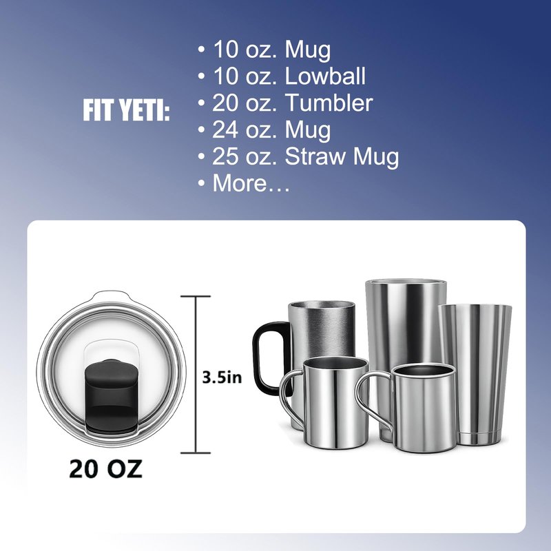 AZJCKEW 4 Pack Tumbler Lids Compatible with 20oz Yeti Rambler, 16oz Pints, 10oz/24oz Mugs, 10oz Lowball – Spill Proof Magnetic Slider Lid Replacement, Clear BPA-Free Cup Cover