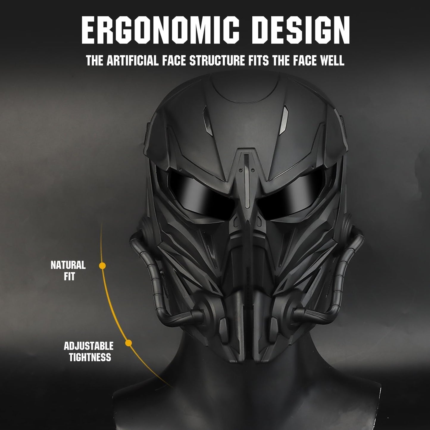 Airsoft Skull Full Face Protective Mask,Gray Lens for Cs Wargame Halloween Cosplay Costume PartyTactical Airsoft Mask (Black)
