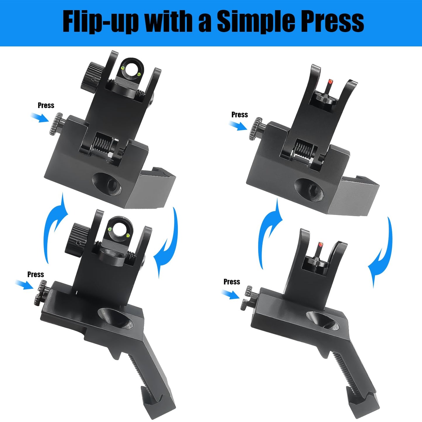 Socpuro 45 Degree Offset Fiber Optic Iron Sights, Flip Up Front and Rear Sight Backup Sight with Green Red Fiber Optics Dots