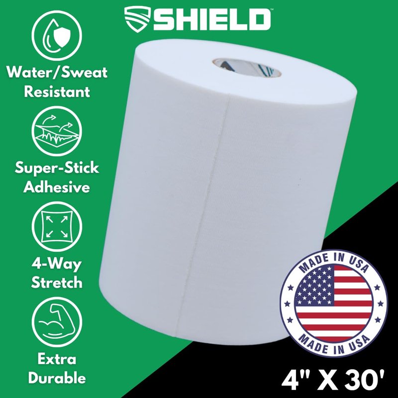SHIELD Turf Tape Football 30 Ft Roll USA Made Flexible Arm Protection Sweatproof Athletic White Football Tape for Field Sports