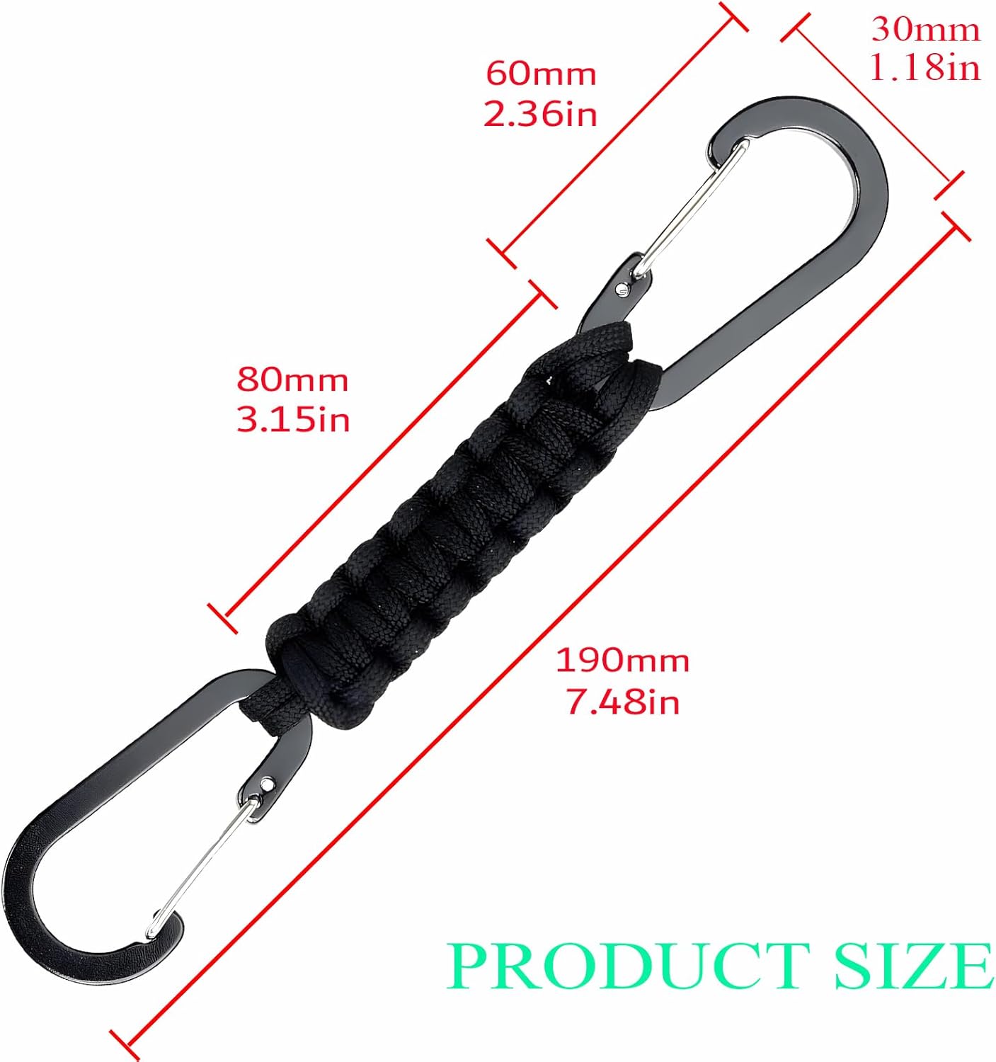 Skiennix Paracord Keychain Carabiner - Double Hooks for Camping, Hiking & Stroller | Versatile Clip for Water Bottles & Tools