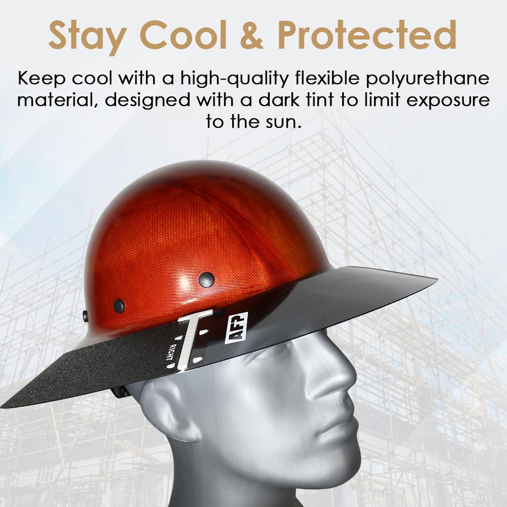 AFP Full-Brim Tinted Smoke Polyurethane Plastic Sun Shield Hard Hat Visor | Standard Brim Extender | Sun & Heat Protection Reusable Accessory | Compatible with AFP Brand Hard Hats ONLY