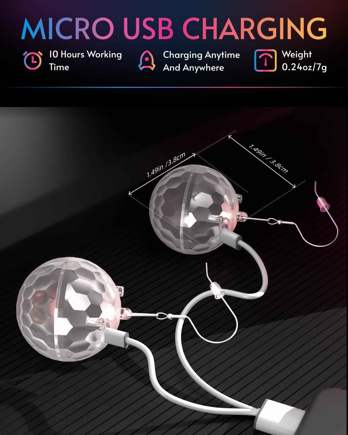 Light up Earrings Rhombic Disco Ball Earrings 16 Light Modes Rechargeable 60s 70s 80s Earrings for Women Concert, Disco Party, Rave Accessories