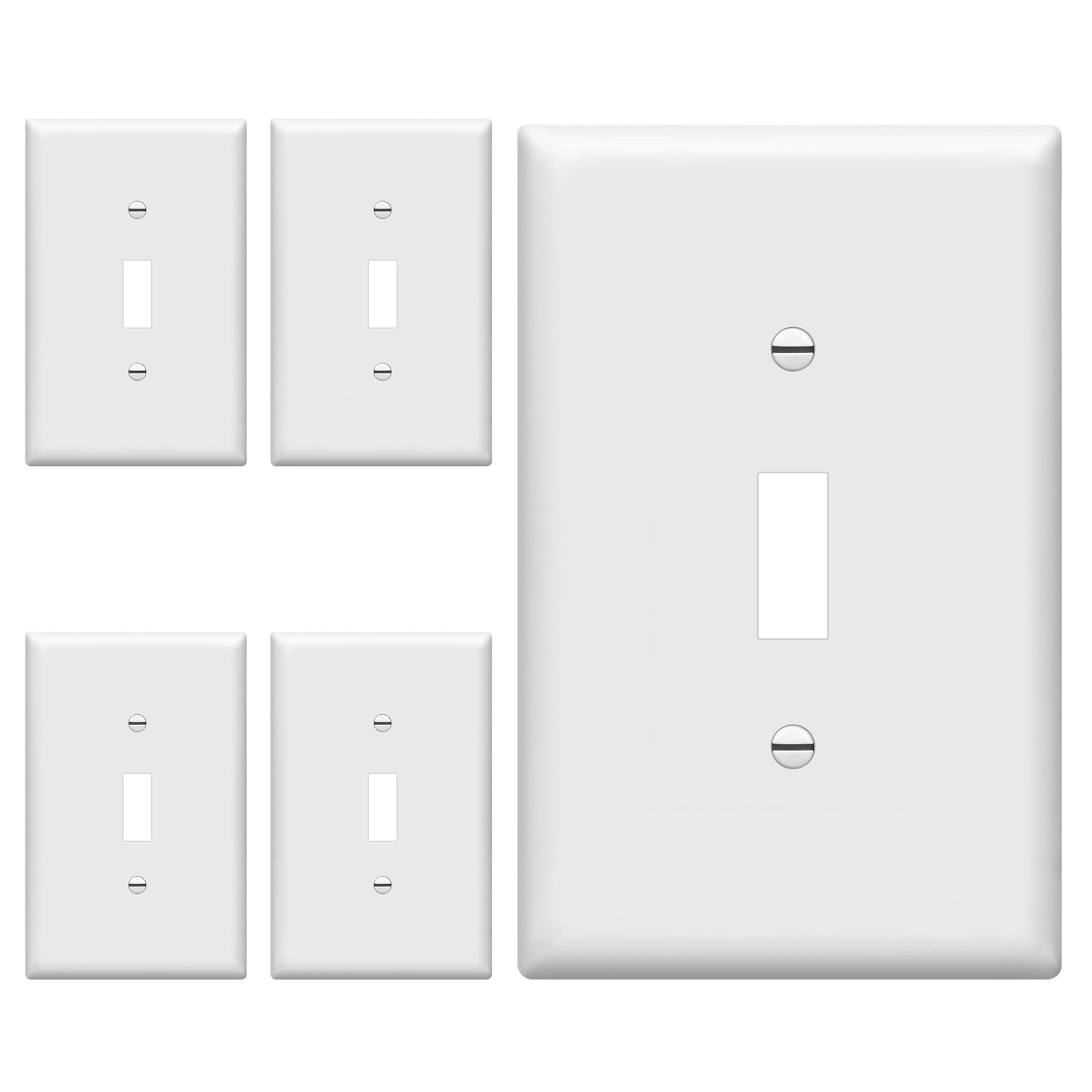ENERLITES Mid-Size Toggle Light Switch Wall Plate Covers, Gloss Finish, Single Gang 4.88" x 3.11", Unbreakable Polycarbonate Thermoplastic, UL Listed, 8811M-W-5PCS, White, 5 Pack