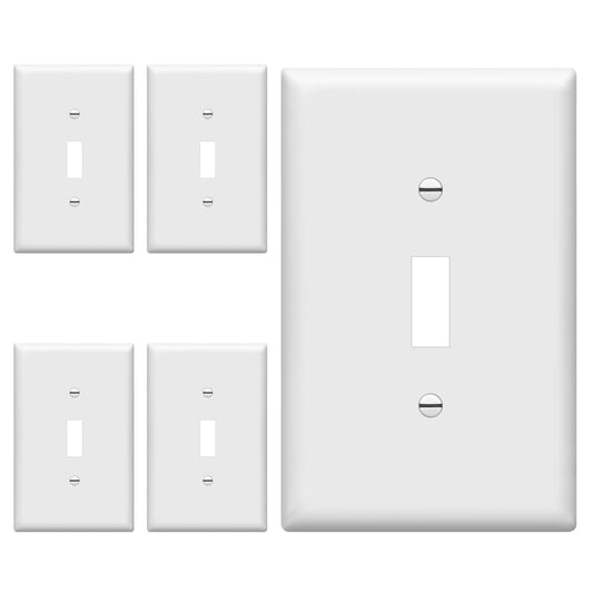 ENERLITES Mid-Size Toggle Light Switch Wall Plate Covers, Gloss Finish, Single Gang 4.88" x 3.11", Unbreakable Polycarbonate Thermoplastic, UL Listed, 8811M-W-5PCS, White, 5 Pack