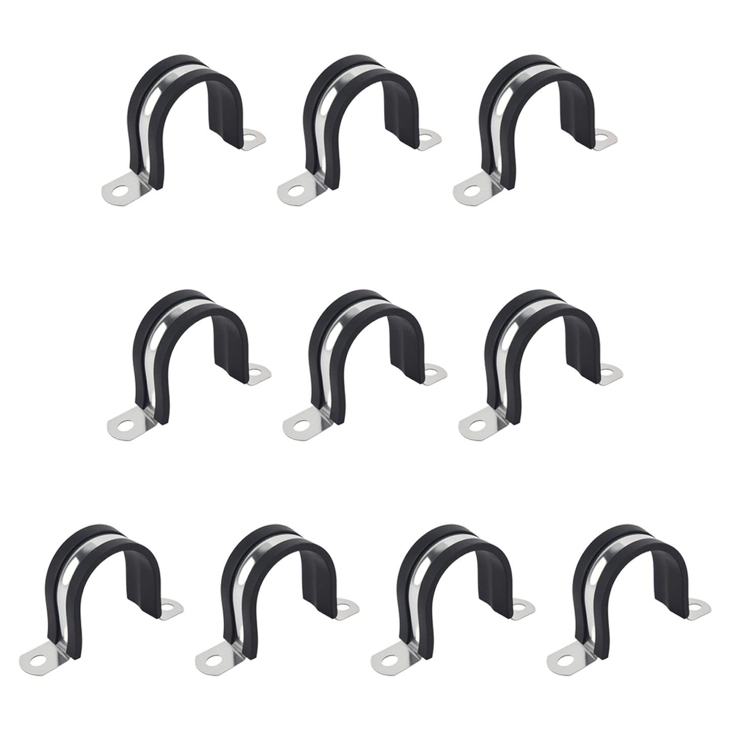 1-1/4 Inch 10 PCS 2 Holes Rubber Cushioned U Bracket Clamp, Reinforced Rigid Pipe Strap, Stainless Steel Conduit Straps Cable Clamp (32 mm) by Tavonuxt