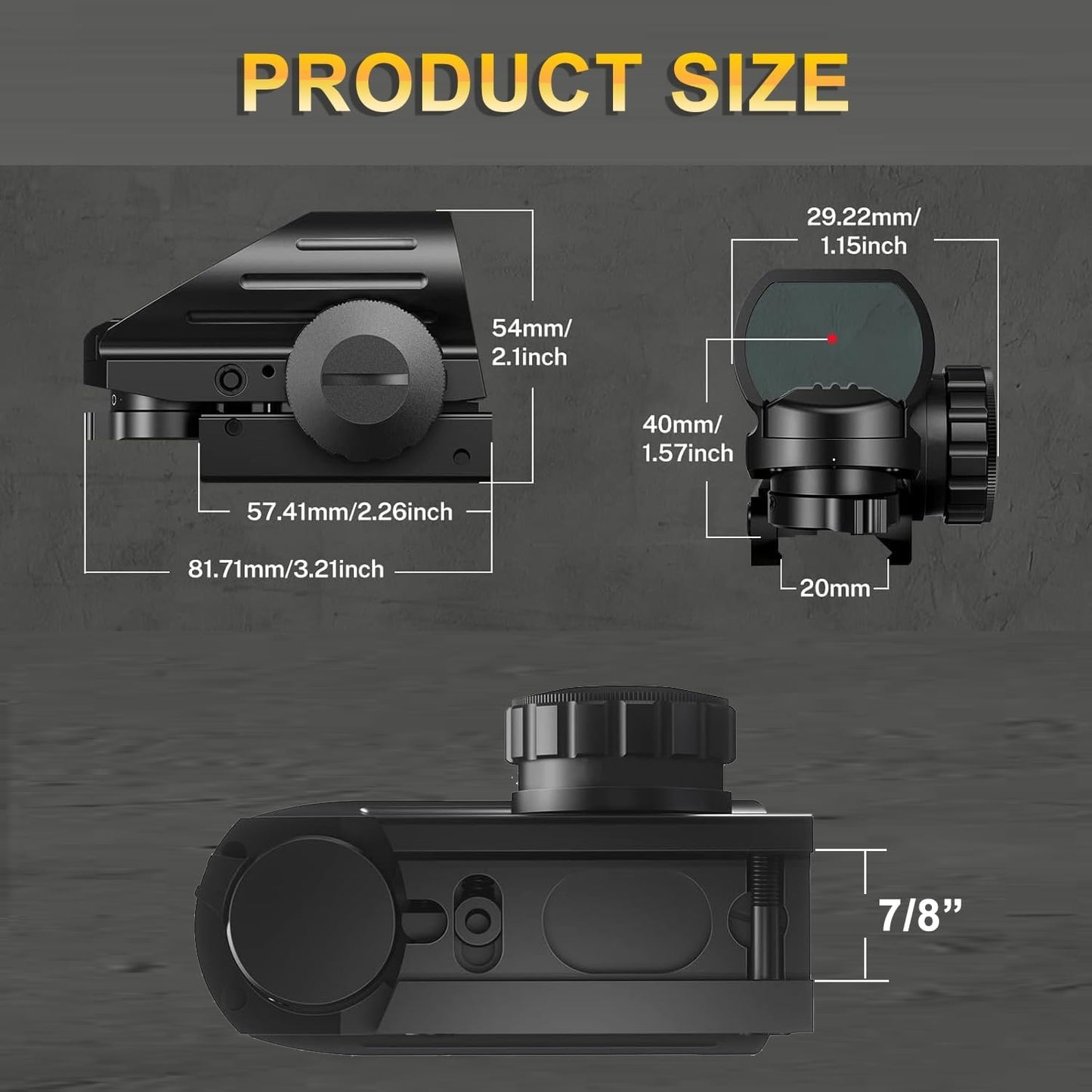 Red Dot Sight - Red and Green Reflex Rifle Scope with 4 Reticles & 20mm Rail Mount