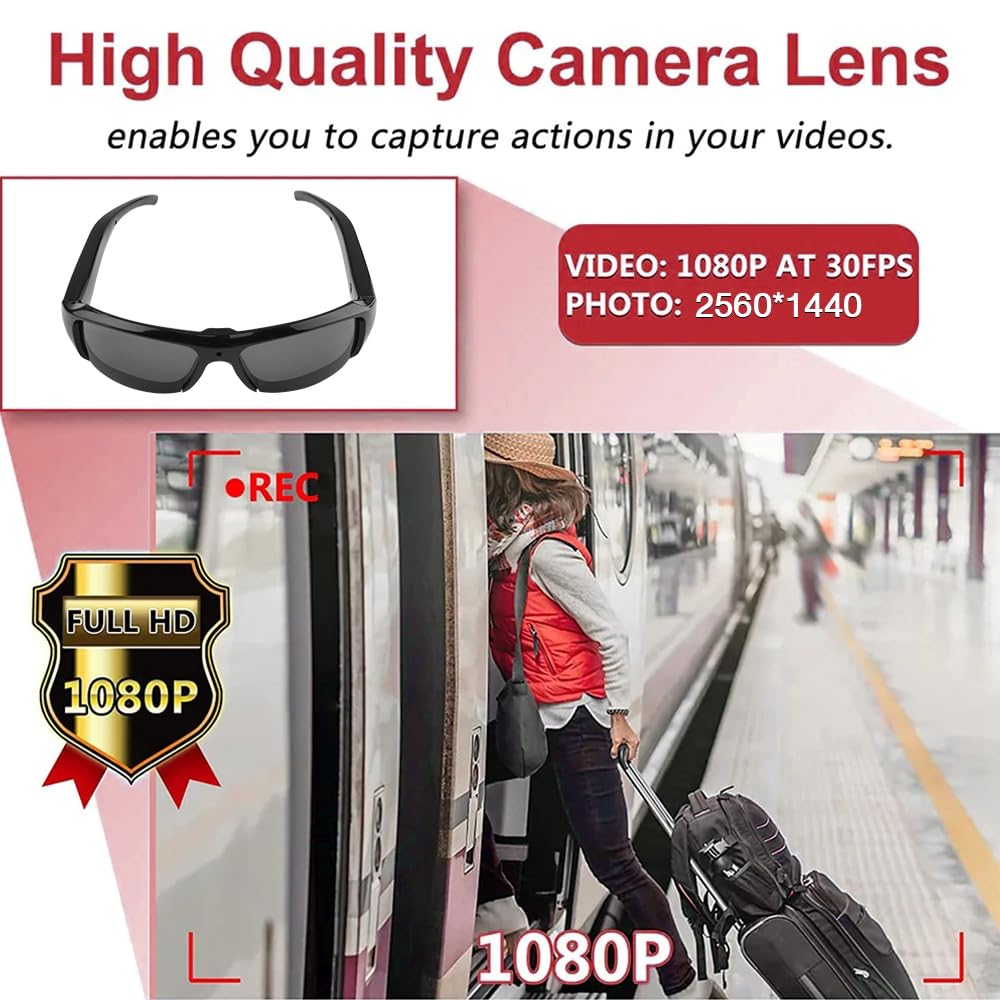 Limiete 1080p HD Camera Sunglasses – Hands-Free Video Glasses with Motion Detection/No Wi-Fi Needed/Supports up to 512GB MicroSD/Lightweight Solid Frame/USB Charging Cable Included