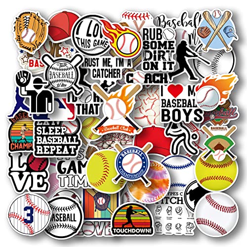 50 Pcs Baseball Sticker Pack - Waterproof Vinyl Decals for Laptops