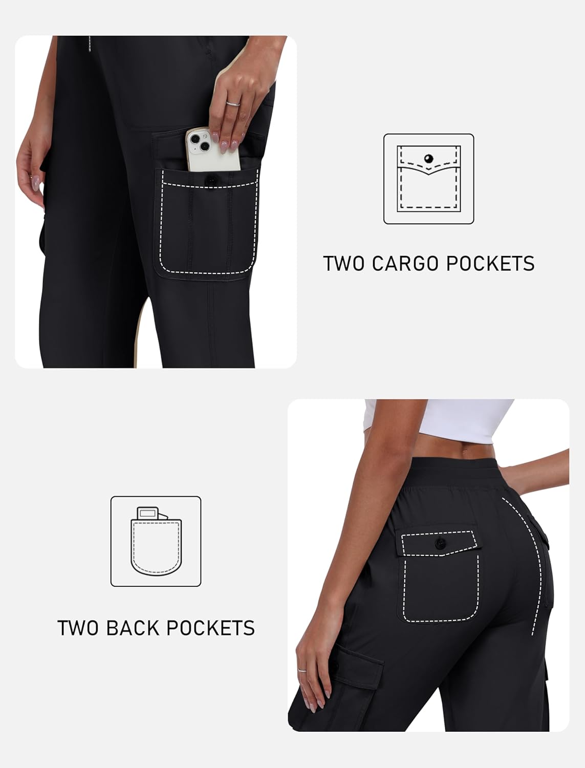 MoFiz Women's Cargo Capris - Lightweight Quick-Dry Travel & Hiking Pants with Pockets