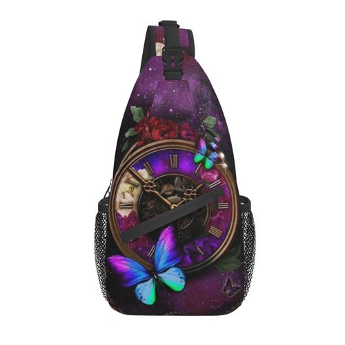 ASYG Steampunk Sling Bag Crossbody Chest Daypack Casual Backpack Vintage Clock Shoulder Bag For Travel Hiking