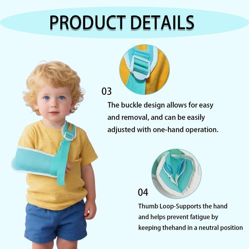 GZFQJJ Adjustable Kid's Arm Sling Suitable for shoulder injuries and post-operative rehabilitation Adjustable comfortable shoulder support Fits either arm (Blue, Small)