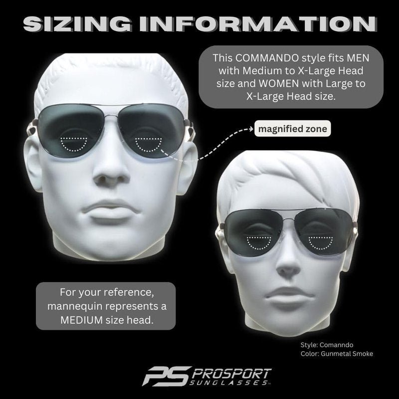 proSPORT Aviator Polarized Bifocal Sunglasses Readers +1.50 Gunmetal Frame Smoke lens Men Women. Fit Medium to Extra Large Head Sizes.