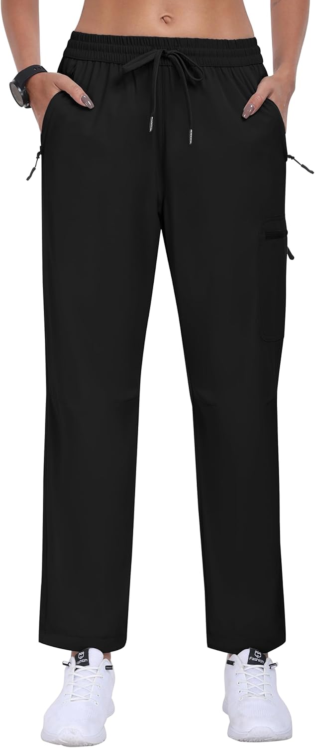 MoFiz Women's Hiking Cargo Pants - Lightweight Athletic Joggers with Pockets | Black, Size M