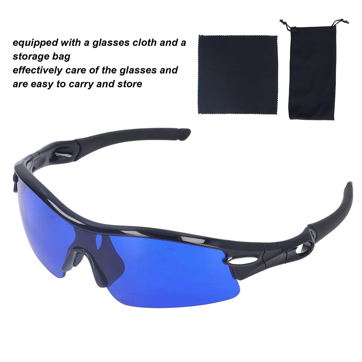 MOUMOUTEN Golf Ball Finder Glasses, Polarized Blue Lens UV Proof Sun Protection Grass Filter with Glasses Cloth and Storage Bag, Ball Finding Filtering Sunglasses for Golfers(Black)