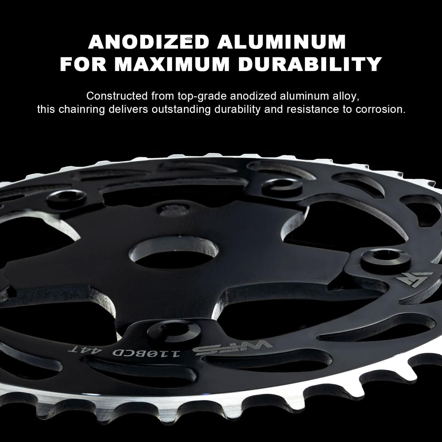 WFS Pulsar Chainring w/Spider Sprocket 44T 1/8" 110mm BCD 5 Arm Hole Old School BMX, Black, WFS3080-BO