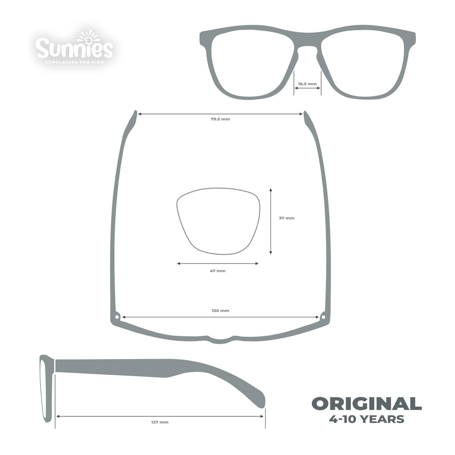 Sunnies Shades Kids Sunglasses, Toddler Sunglasses - Polarized UVA and UVB Protection, Anti-Slip Frame for kids. (SunniesGray, 4-10 Years Old)