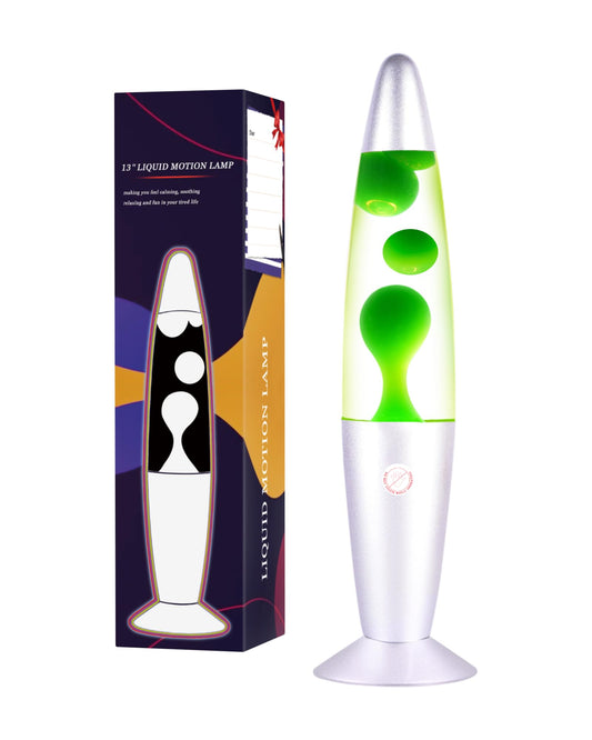QQP Green Magma Liquid Motion Lamp,Sliver Base,Nightlight Light for Adults Teens Kids,Classic Decor Lamp for Office Bedroom and Living Room，13 Inches
