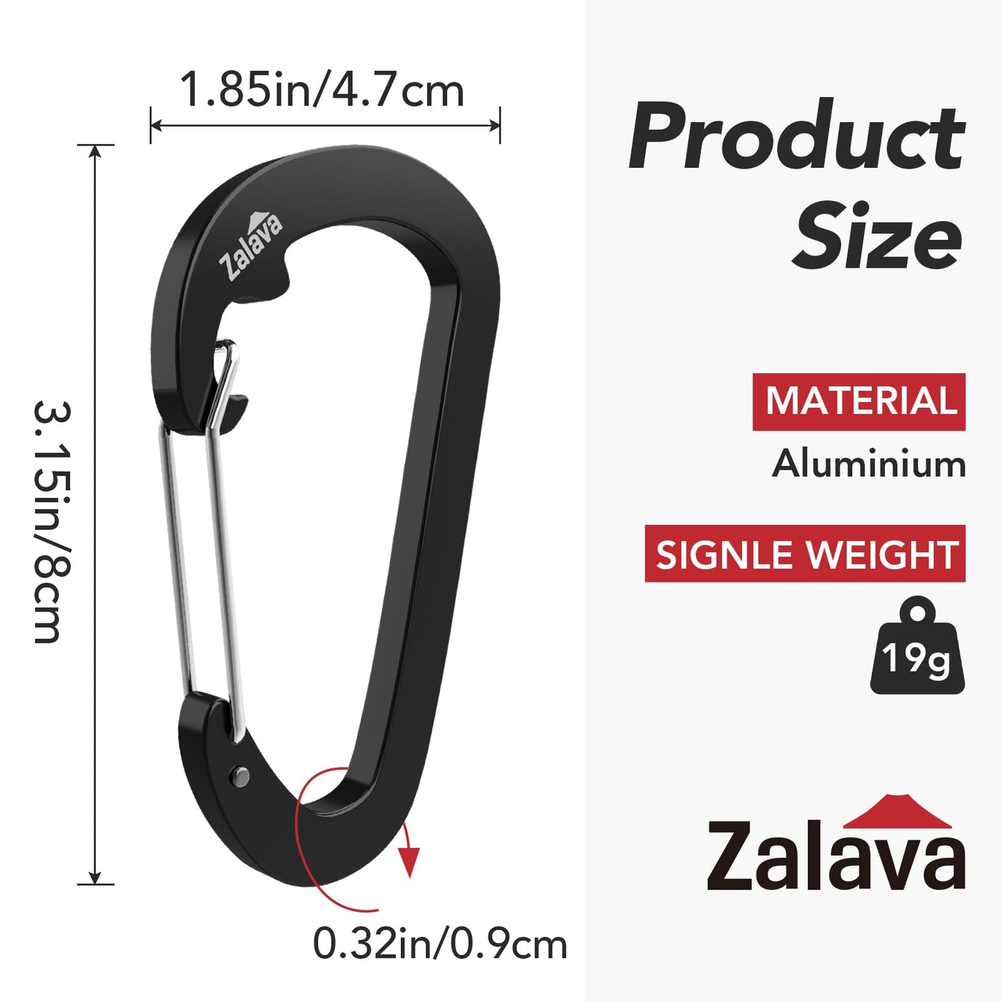 6-Pack Carabiner Clip D-Shape Spring for Keychain, 3 inch Heavy Duty Clip for Climbing Fishing Hiking Outdoor Keychain Clip Hook Black