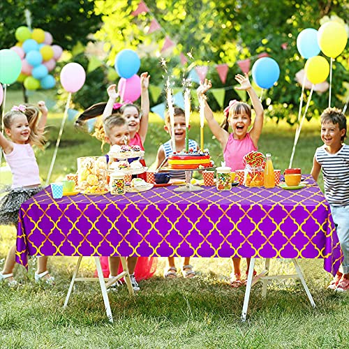 2 Pack Purple Gold Lattice Arabian Tablecloths - 87x51 Inches