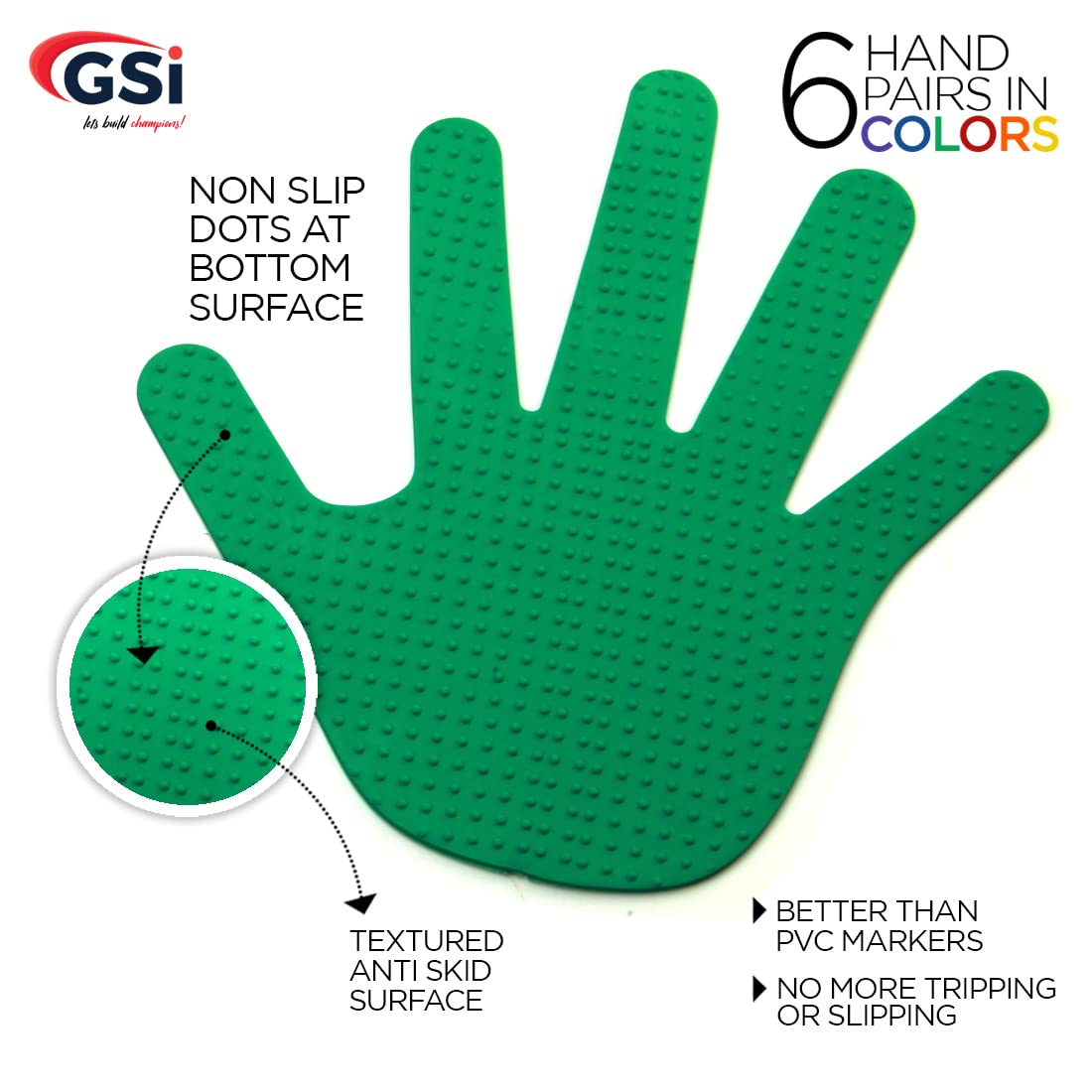 GSi Hand Spot Markers Set of 6 Pairs Non-Toxic Non-Slip in Assorted Colours for Kids Education and Learning