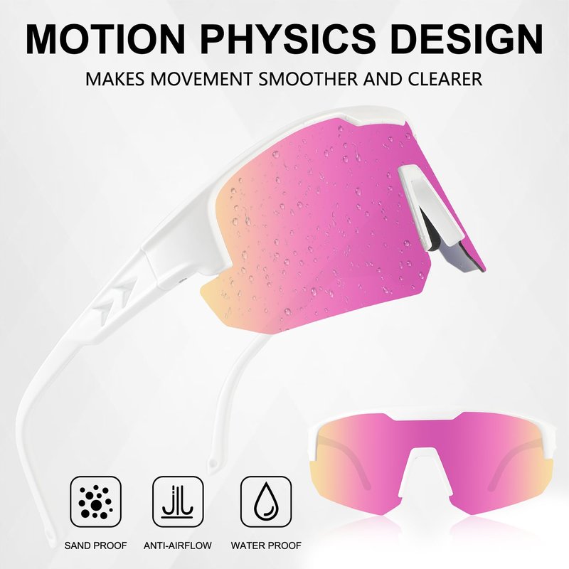 OULAIQI Polarized Sports Baseball Sunglasses, TR90 Lightweight Material, UV400 Unisex Cycling Glasses For Youth and Adults (WhitePink)