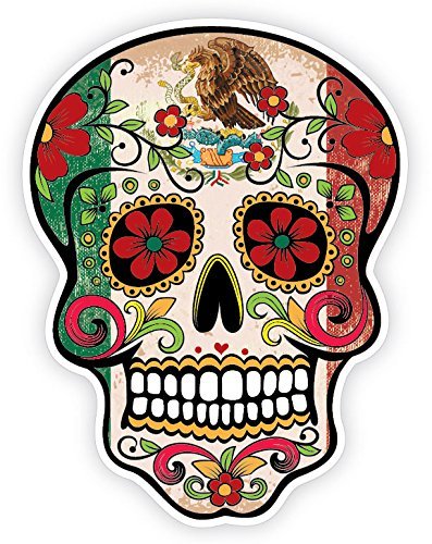 Mexican Sugar Skull Sticker - Grunge Flag Day of the Dead Car Decal