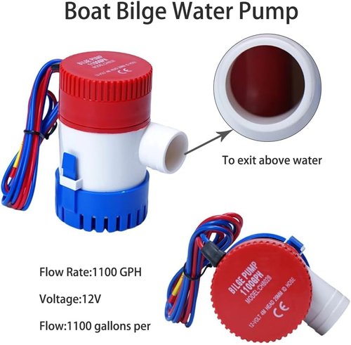 12V 1100 GPH Boat Bilge Water Pump - Complete Plumbing Kit with Hose & Clamps